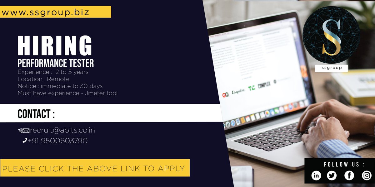 SSGroupCompany1's tweet image. Hiring Performance Tester!!!
Experience: 2-5 years
Location: Remote
Notice: 15 days
Link: lnkd.in/gmBvyUp
#SSGroup #performance #PerformanceTester #jobs