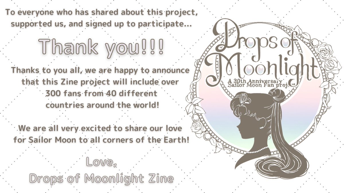 dropsofmoonzine's tweet photo. To everyone who has re-tweeted, supported, and joined us in this project - thank you!!

We are very excited to share our love of Sailor Moon with everyone!

#DropsofMoonlightzine #sailormoonzine #SailorMoon https://t.co/OXqsr0u98R
