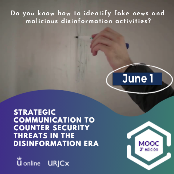 CRESCEnt_EU's tweet photo. Online Training Alert!

Join a 𝗳𝗿𝗲𝗲 𝗠𝗢𝗢𝗖 on Strategic Communication to Counter Security Threats in the Disinformation Era 

Starting date: 𝟬𝟭/𝟬𝟲/𝟮𝟬𝟮𝟭

Register at https://t.co/lFMLykglKl 

Registration closes: 𝟬𝟴/𝟬𝟲/𝟮𝟬𝟮𝟭

#crescent_eu #ErasmusPlus #MOOC https://t.co/cD7WN6clpg