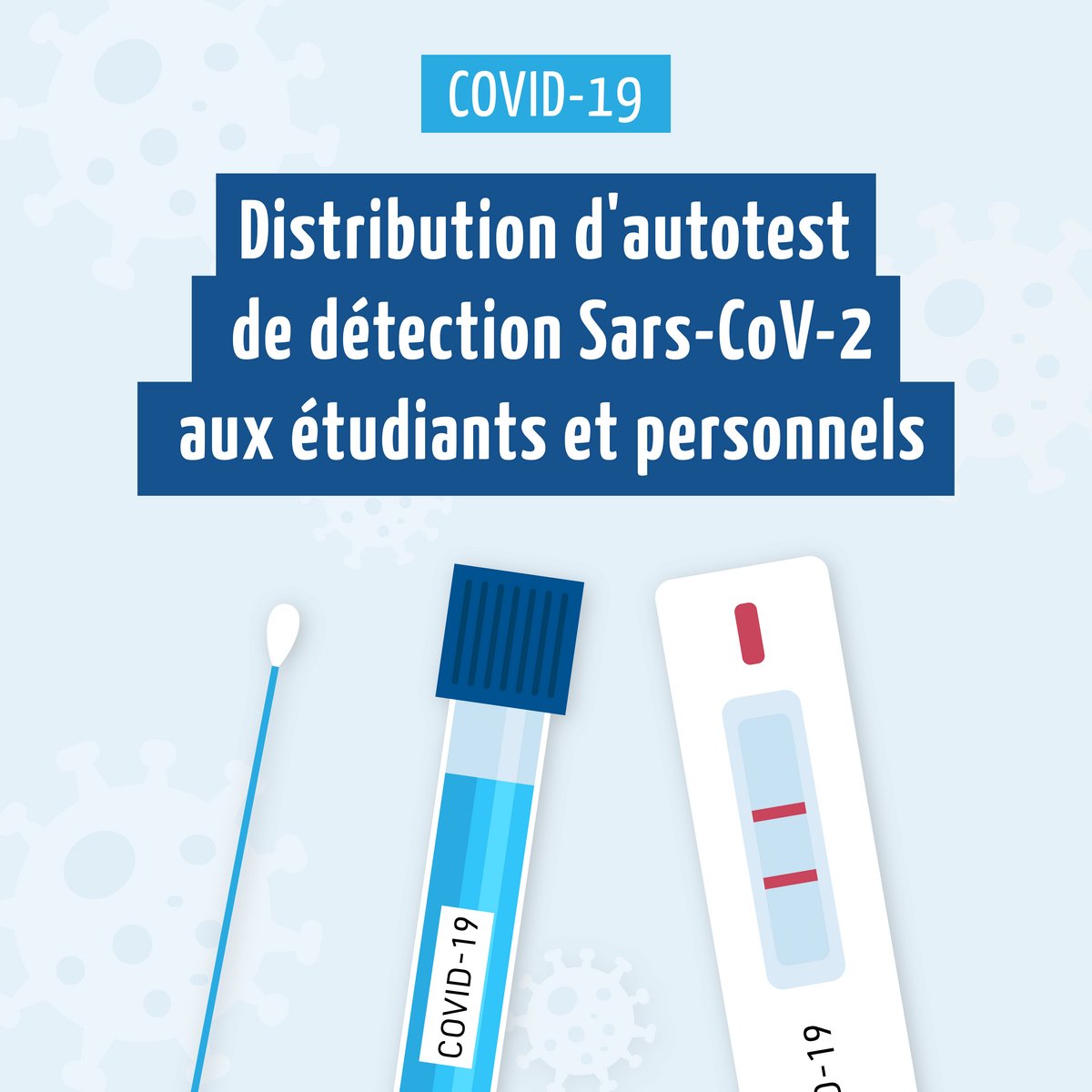 UnivEvry's tweet photo. La prochaine distribution d'autotests Covid-19 aux étudiants et personnels aura lieu demain mardi 1er juin de 14h à 16h, au bâtiment Facteur Cheval.

Autres créneaux de distribution à Facteur Cheval, de 12h à 14h :
-8 juin
-10 juin
-11 juin
-18 juin https://t.co/0OGa7W3Ie0