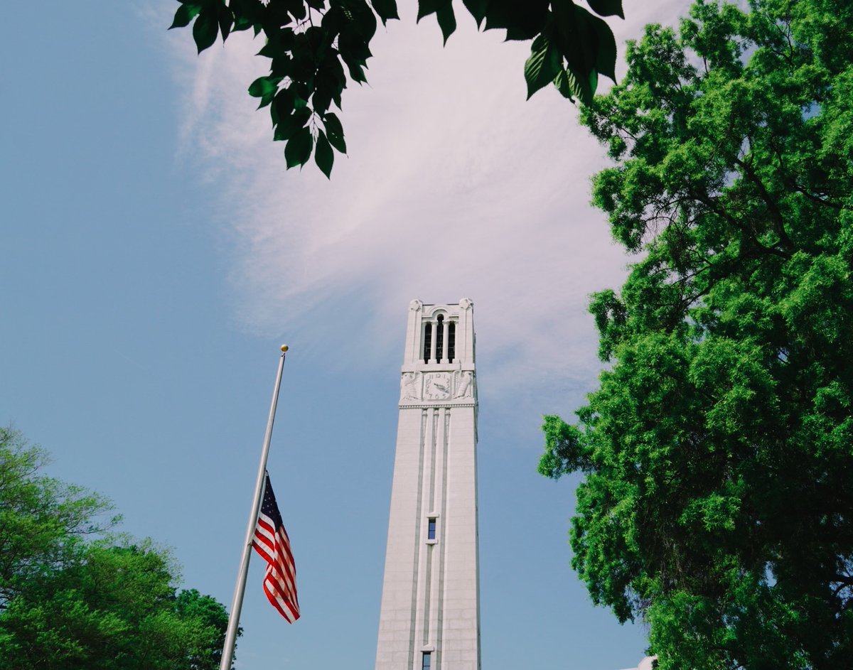 NCState's tweet photo. Happy #MemorialDay from our Memorial Belltower, built to pay tribute to NC State alumni who died in World War I. Today we honor all who gave their lives in service to our country. 🇺🇸🐺 https://t.co/9B4utaKXQH