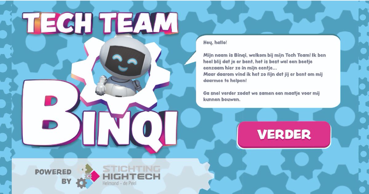 Vind jij #tech te gek? En #game je graag?
Dan is #TechTeamBinqi iets voor jou. Een leuke online game waarmee je de techniek kan ontdekken in je eigen huis.
Nieuwsgierig? Speel deze #gratis game via techteambinqi.nl
#hightechhelmond #basisonderwijs #techniekindeklas #binqi