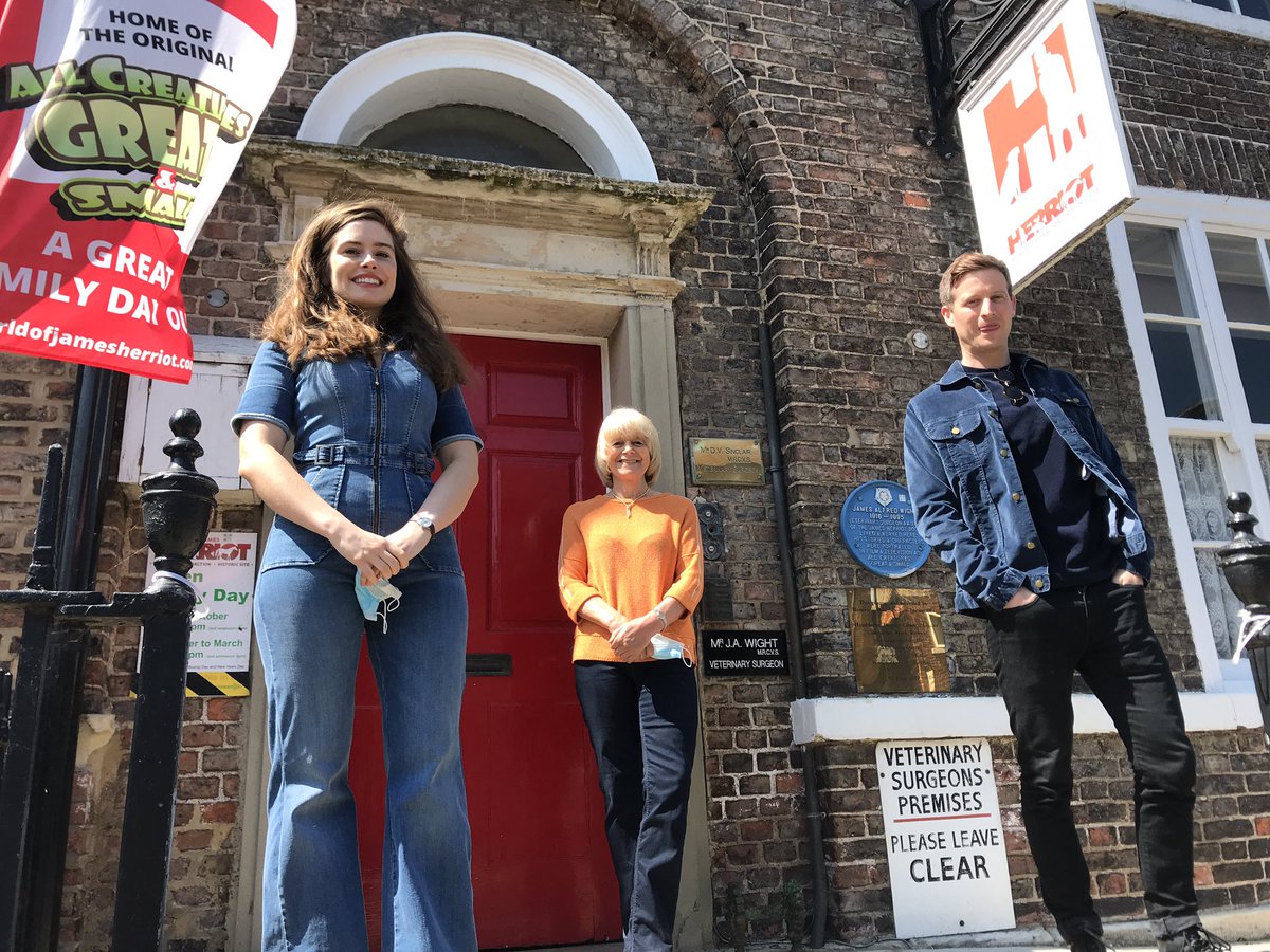 Nicholas Ralph, (James Herriot) &amp; Rachel Shenton (Helen) in Ch 5’s All Creatures Great &amp; Small at World of James Herriot with Rosie Page the real James Herriot’s daughter <a href="/AllCreaturesTV/">All Creatures Great and Small</a> <a href="/Herriotcountry/">Herriot Country</a> <a href="/jamesherriot/">James Herriot</a>