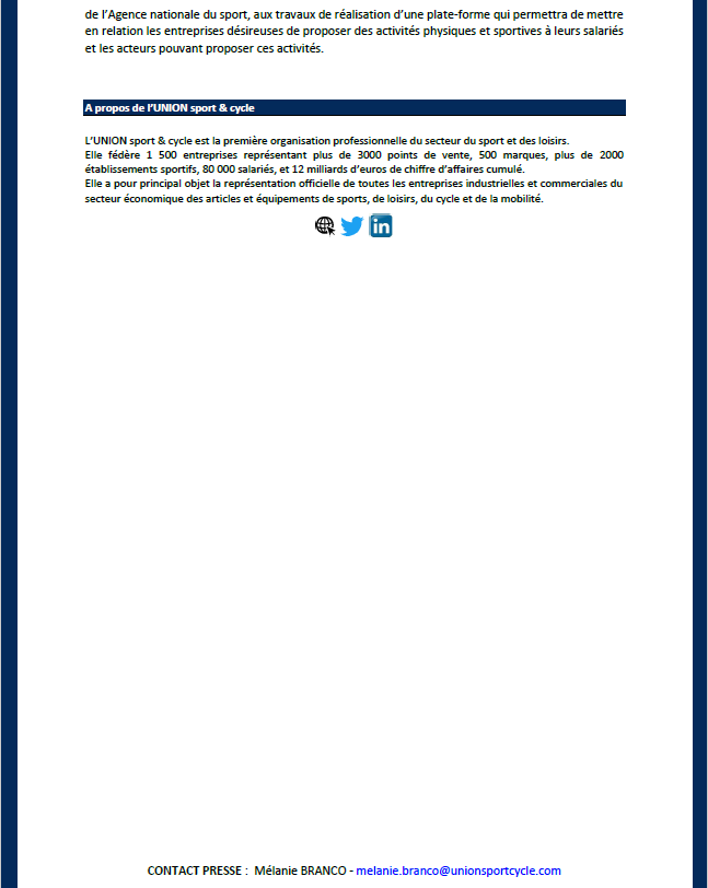 Le développement des activités physiques et sportives en milieu professionnel est essentiel, pour les salariés comme pour les dirigeants.
Nous saluons la mise en place d’une exonération de cotisations sociales pour les entreprises proposant cet avantage à leurs salariés ⤵️