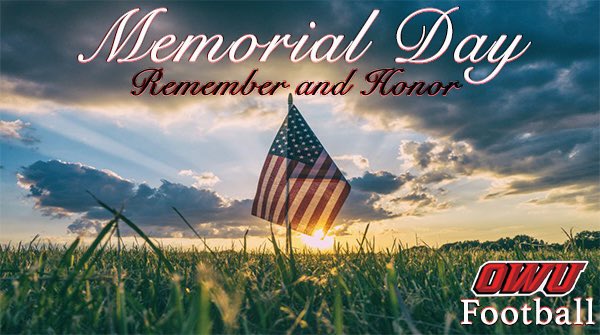 Ohio Wesleyan University Football (@owufb) on Twitter photo Remembering and honoring all who served and sacrificed. #MemorialDay #RollShops Remembering and honoring all who served and sacrificed. #MemorialDay #RollShops