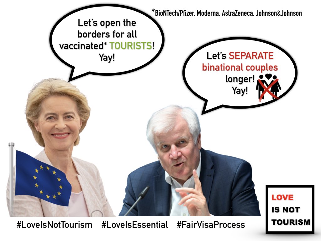 loveisnottger's tweet photo. @EU_Commission What about couples across country borders outside of EU?  

They are STILL separated, even with Covid-19 test, vaccination and quarantine‼️

@BMISprecher @BMI_Bund @AuswaertigesAmt @HeikoMaas 
NOCH sind Sie in der Regierung. Kein Interesse dass es so bleibt?

#LoveIsNotTourism https://t.co/TpHbDJ5AAX