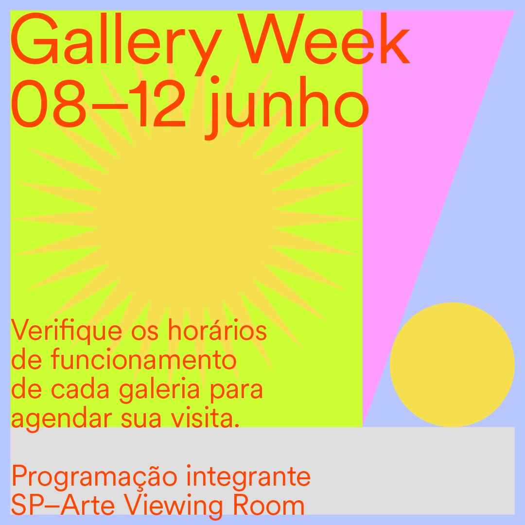 sp_arte's tweet photo. SAVE THE DATE! Dia 08, véspera do SP–Arte Viewing Room, começa o Gallery Week: atividades paralelas presenciais das galerias de arte de São Paulo, de forma a apoiar sua retomada gradual. A ação é realizada em parceria com a ABACT e o Iguatemi.
#spartevr #galleryweek #respirearte https://t.co/2MxlmO6u34