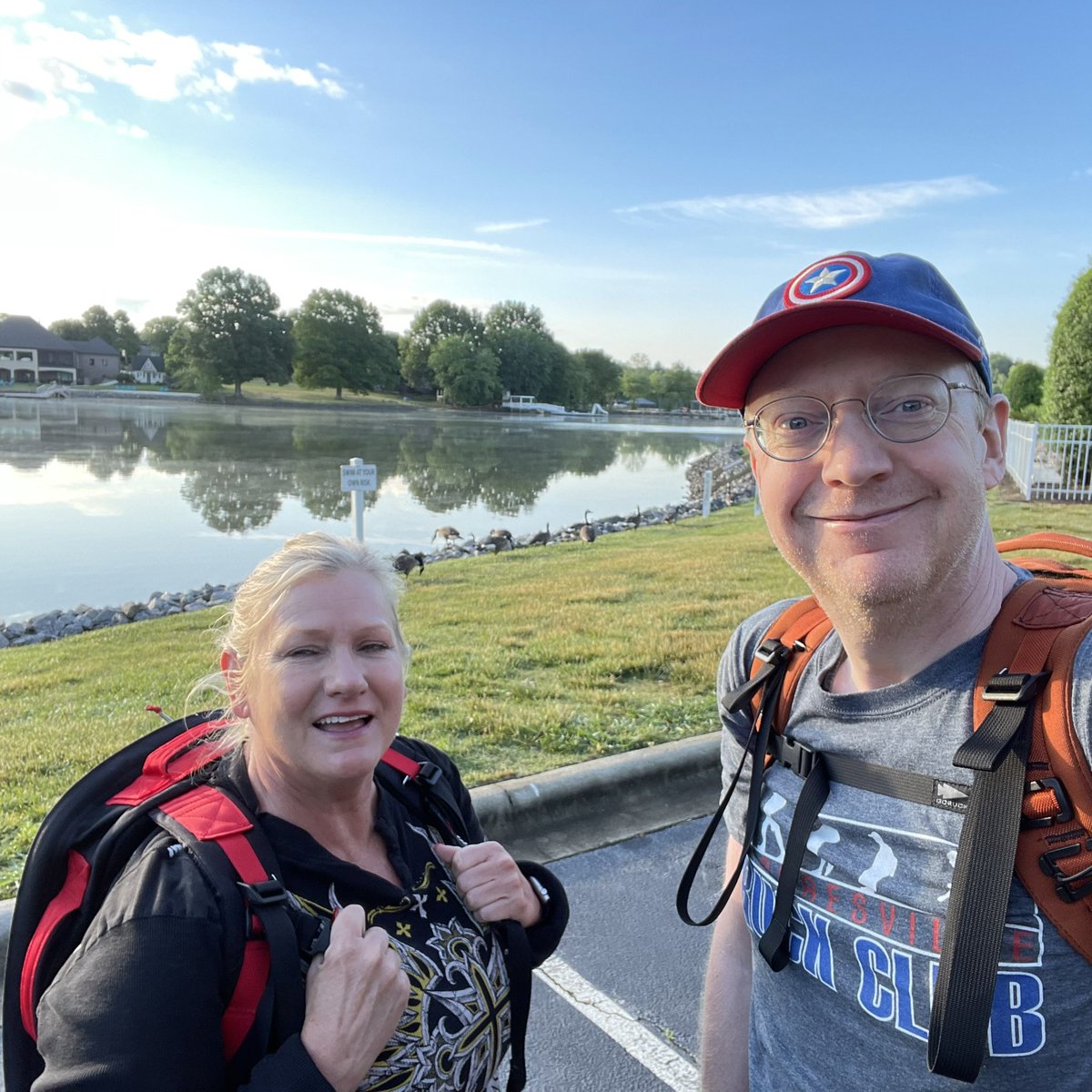 RuckMooresville's tweet photo. Tracey &amp; Matt out for a #MemorialDay Ruck by the lake. 
===
Mooresville Ruck Club is a @GORUCK #RuckClub in #MooresvilleNC. Follow @RuckMooresville or join us for a #ruck! Link in bio has #rucking schedule. 
===
#GORUCK #RuckMooresville #GORUCKClub #RaceCityUSA #SmilesAndMiles https://t.co/g7gO5EjjV3