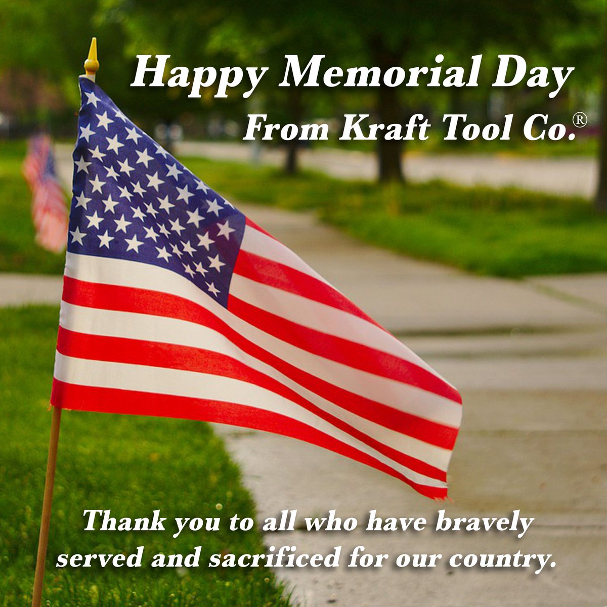 KraftTool's tweet photo. Today we honor all those who have bravely served and sacrificed for our country. Our office will be closed today to allow our employees time with family. Regular business hours will resume Tuesday, June 1st.

#MemorialDay #MemorialDay2021 https://t.co/N313FFncIM
