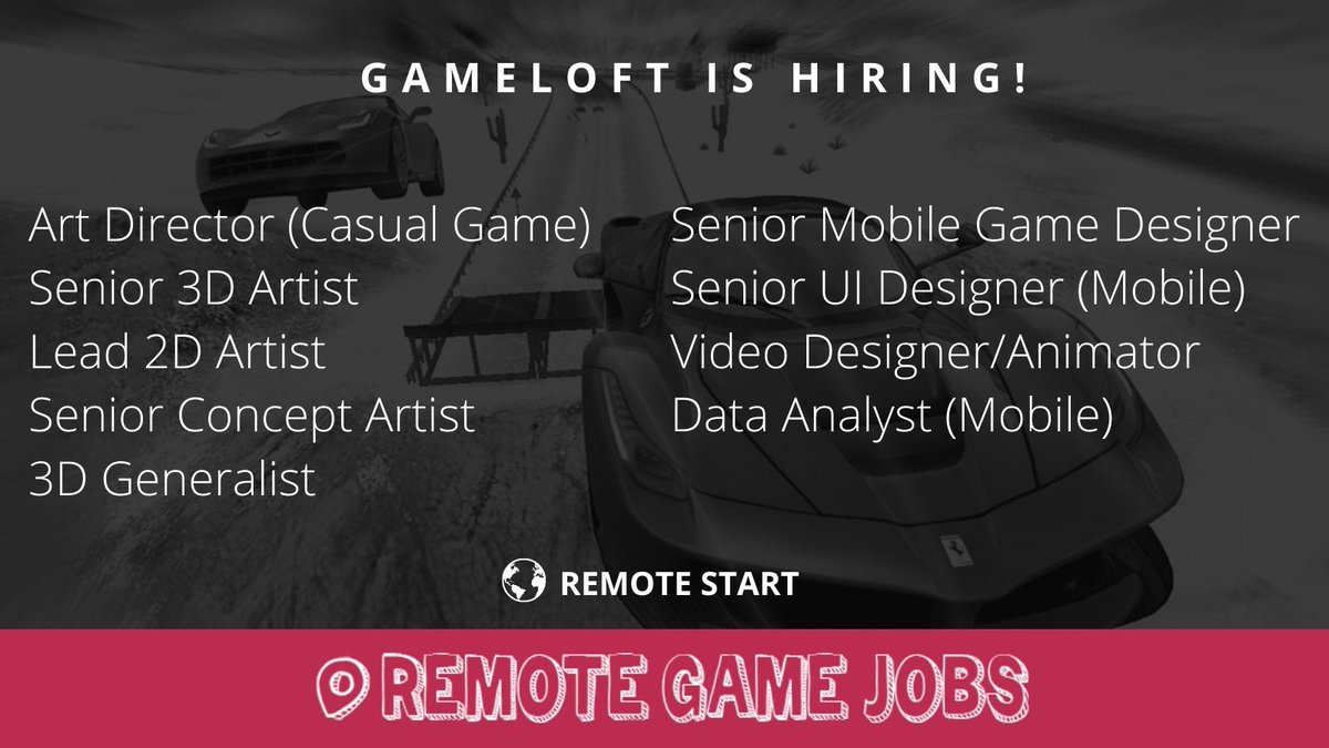 Game developer &amp; publisher <a href="/gameloft/">Gameloft</a> is hiring for multiple positions in 3D &amp; 2D Art, UI/UX, Design, Video Design/Animation and Data Analysis. 

Join creators of Asphalt® and Order &amp; Chaos.

⭐️ Remote start 👉 Budapest 🇭🇺
remotegamejobs.com/gameloft-remot…

#gamejobs #gamedevjobs #indiedev
