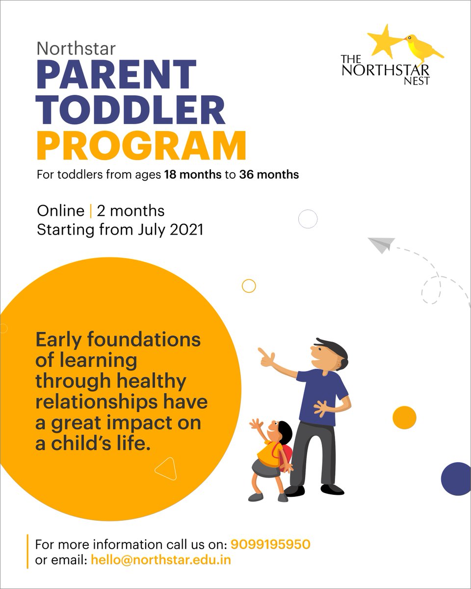 northstarindia's tweet photo. At #Northstar, we believe that healthy relationships and mindful participation during these early years have a great impact on a child's well-being throughout a lifetime.
Enroll now for our online #ParentToddlerprogram and be a mindful part of your child's early #learning. https://t.co/AQCO6kcFGc