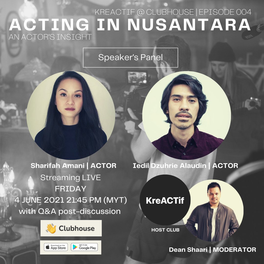 deanshaari's tweet photo. #KreACTif Ep.004 | ACTING IN NUSANTARA : AN ACTOR'S INSIGHT this Friday, 4 June 2021 21:45 PM (MYT) with @sharifahamani & @iedildzuhrie as part of our panel sharing their take on being a working actor/talent in both local & regional scene.
Join HERE 👇 https://t.co/NPfZXqfQ8A https://t.co/y3uV9q9Tas