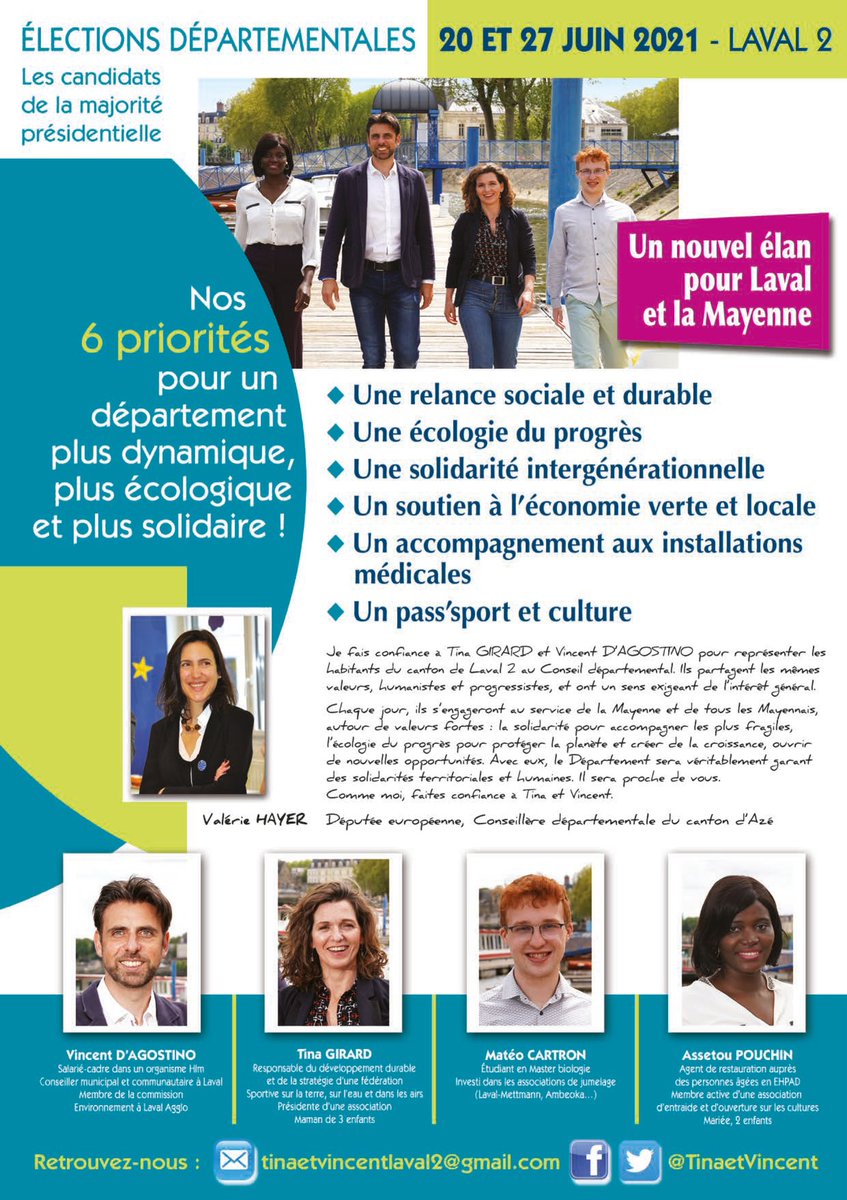 Pour celles et ceux qui ne l'auraient pas encore reçu, voici notre document de campagne ! 
Un nouvel élan pour Laval et la Mayenne 
#PlusDynamiquePlusÉcologiquePlusSolidaire
#departementales2021 #Laval2