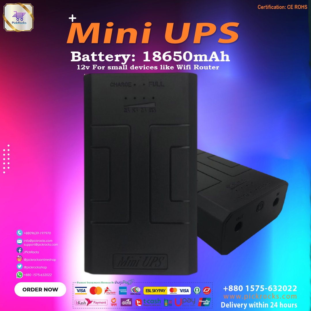 PickRocksShop's tweet photo. Mini UPS

Order Now @
https://t.co/VLb2G3Sau9
❎ পূর্বের মূল্য   : ১,৭৫০/-
✅ বর্তমান মূল্য : ১,২২৫/-
#business #digitalmarketing 
#onlinebusiness #online #onlineshop #socialmedia #MiniUps #WifiRouter #CCTV #ipcamera #fingerprintmachine #modem #telephone 
#picrocksshopping https://t.co/QlfStaI9Ti