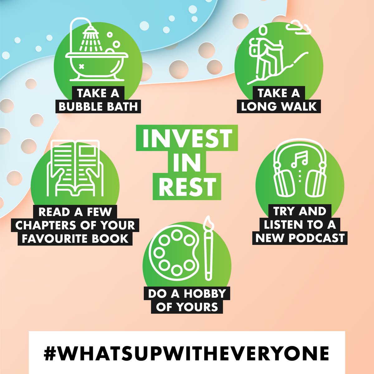 Alright - this bank holiday, it's time to invest in rest.

Often, being restful is better for productivity in the long run.

Let us know the rest you'll take today. Here are some ideas.

#WhatsUpWithEveryone #MentalHealth #InvestInRest