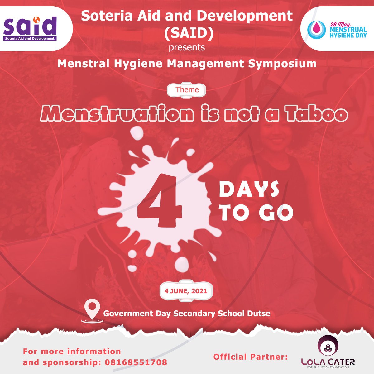 SoteriaAid's tweet photo. Its 4 days to our event we are still soliciting for your support to provide pads sustainable for 3months for 50 girls.
Join us as we work towards ending period poverty.
#SoteriaAid
#Periodisnotachoice https://t.co/kbR0Ncu4Kv