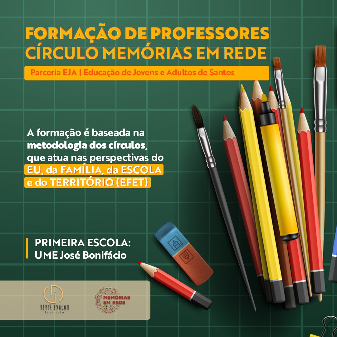 ivonerocha's tweet photo. 1a escola contemplada no projeto de formação de professores do EJA do Instituto Devir Educom é a UME José Bonifácio. #devireducom #memoriasemrede #formacaodeprofessores #EJA #Santos https://t.co/tbn64Wy8w3