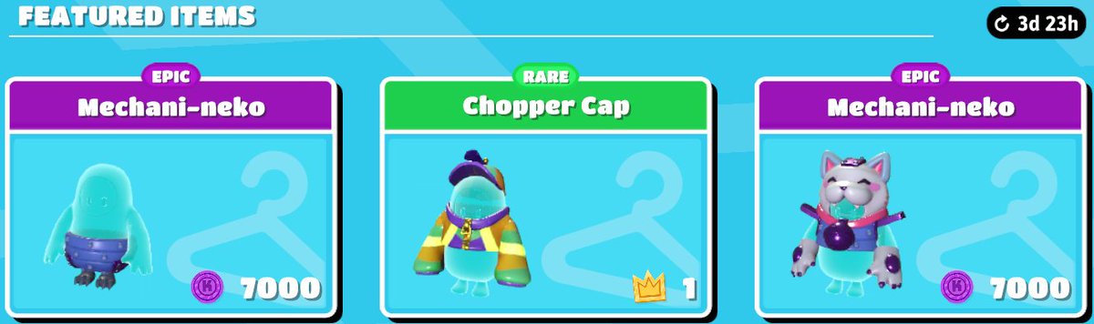 ShadowInformant's tweet photo. May 31 - Store
Mechani-neko (Epic costume)
Chopper Cap (Rare upper)
#FallGuysSeason4 #FallGuys #FallGuysUltimateKnockout
#FallGuysDave #DaveGame https://t.co/Jyg82k0cwG