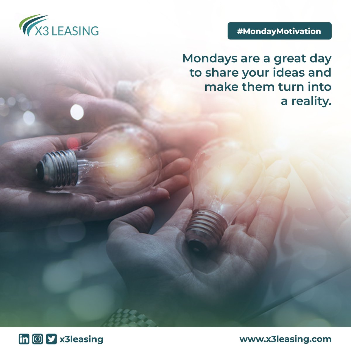 X3Leasing's tweet photo. Give your ideas life today by taking action.

#mondaymotivation #mondaymornings #mondayquotes #mondayinspiration #newweeknewgoals #x3leasing https://t.co/K7ihrGfh4B