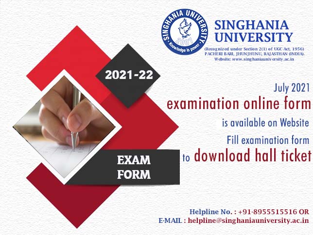 SUniversity2007's tweet photo. #July2021 #examination form is available on website
Fill #examinationform to download #hall #ticket
.
.
#SinghaniaUniversity #education #admissionopen #admission2021 #university #educationmatters #EducationForAll https://t.co/Fu5bQdU2lZ