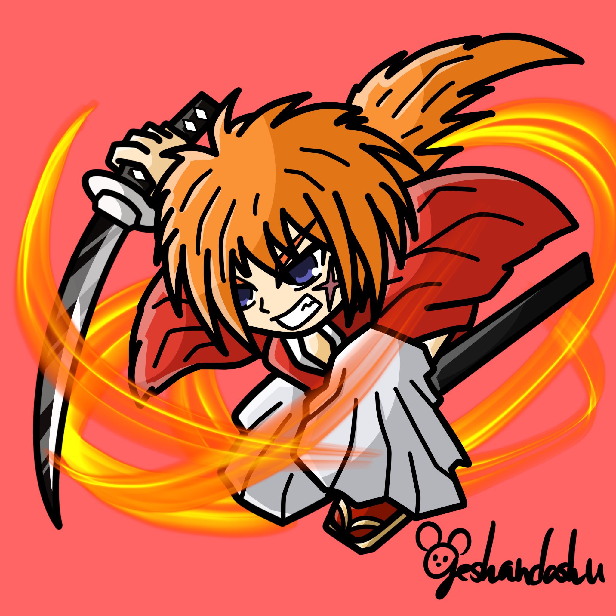 タイキくん デフォルメ絵師 Pa Twitter るろうに剣心 The Final 見てきましたー 宗次郎がるろうに設定とか さのの漢気とか 色々やばかった そして安定の佐藤健さんのかっこよさ アニメ版のイラスト 抜刀斎vet あり 描いてみました るろうに剣心