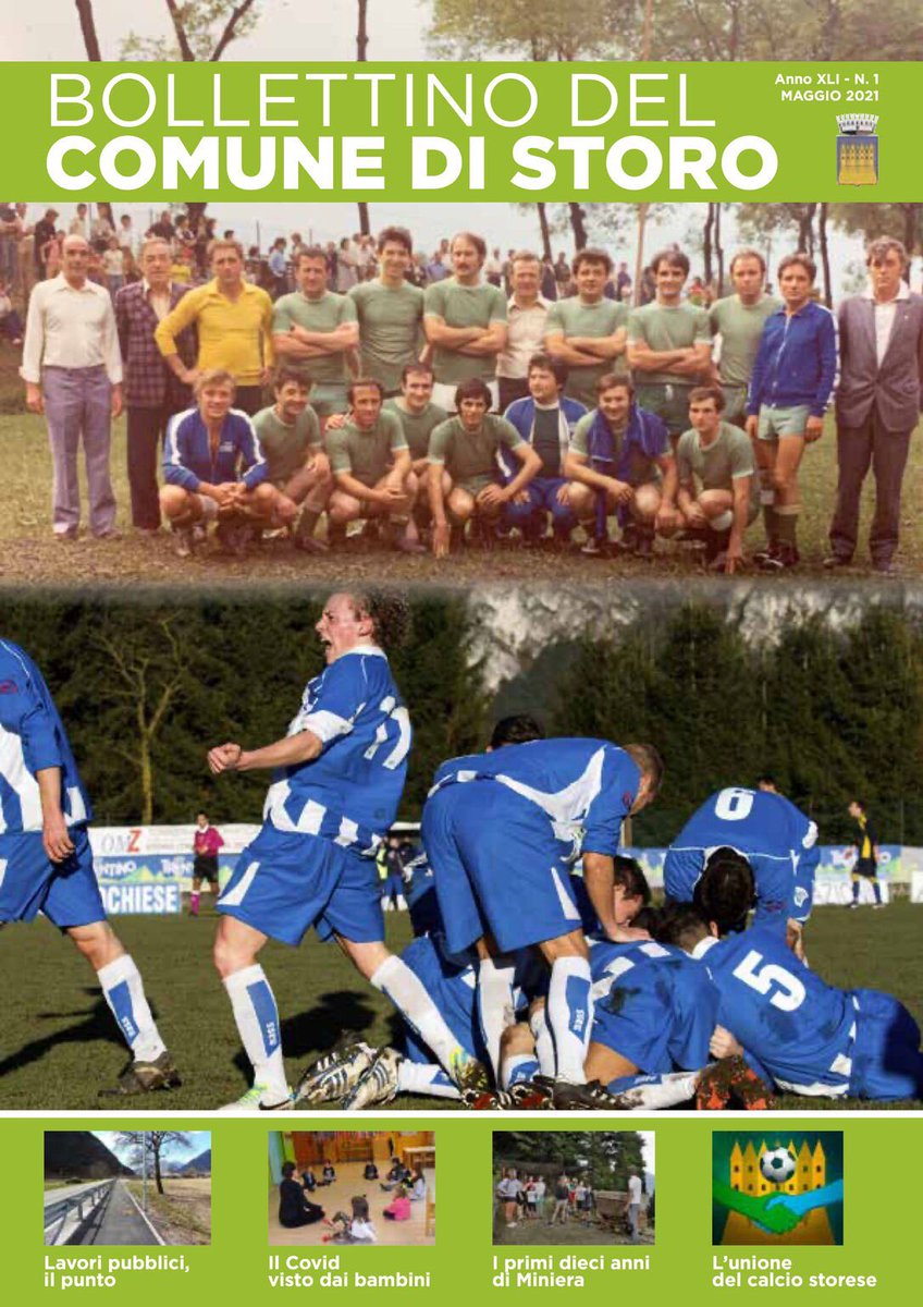Angelo_Zambotti's tweet photo. Nei giorni scorsi ho mandato in stampa il primo numero della nuova consigliatura del Bollettino del Comune di #Storo: in copertina, ricordi lontani e contemporaneità si mescolano per celebrare la storica fusione tra @settaurense1934 e @ad_calciochiese 
#giornalismo https://t.co/GqRedMAAf3