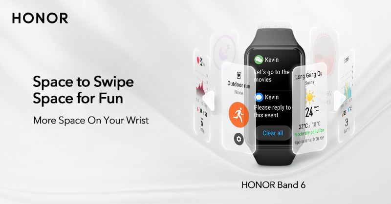 Honorglobal's tweet photo. Big screen, bigger possibilities. Enjoy a merry-go-round of utility on your #HONORBand6. #ABigDifference https://t.co/qHwn4RK8Sq