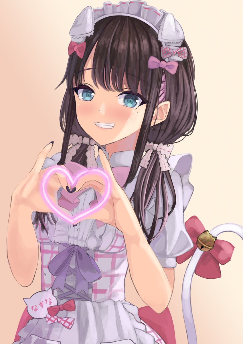 1girl solo heart closed eyes heart hands tail twintails  illustration images