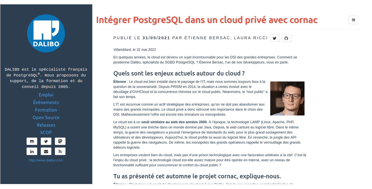 dalibo's tweet photo. #cloud : quels sont les enjeux pour les #DSI et le point de vue de #Dalibo ? Plus concrètement, comment une entreprise peut monter un #ddbaas #PostgreSQL ? @EtienneBersac, le mainteneur du projet #cornac, vous explique tout ça. #cloudprivé https://t.co/p5XeISyZp4 https://t.co/2sDupzOHme