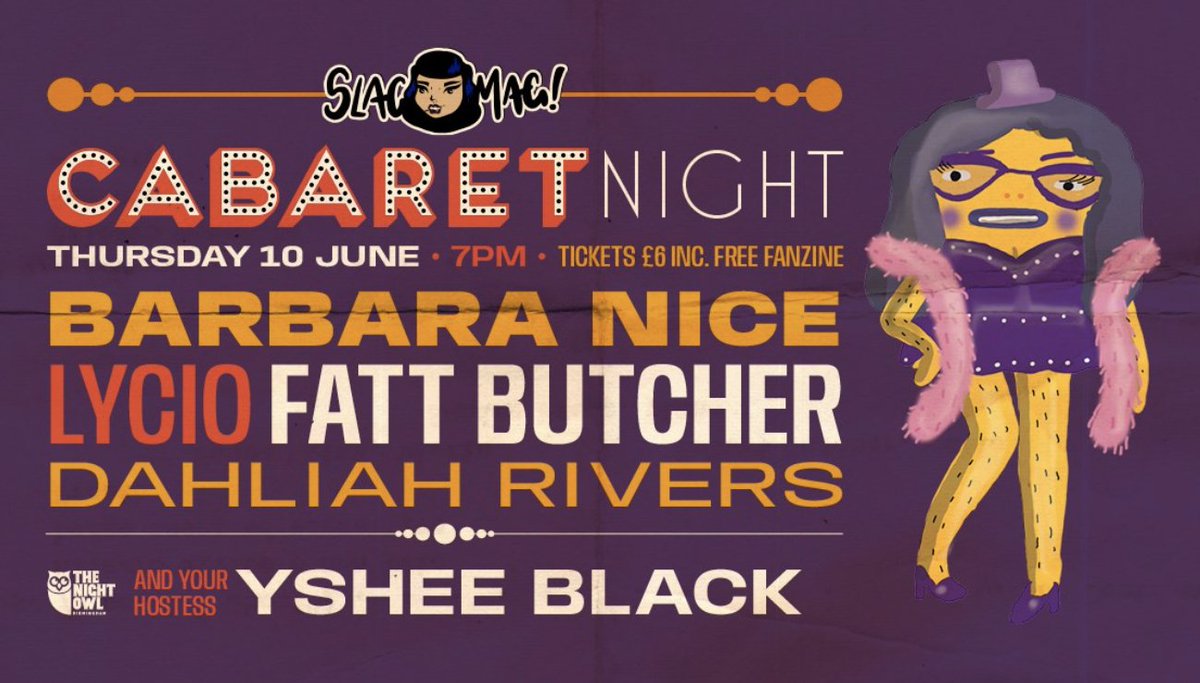 The Night Owl (@thenightowlbham) on Twitter photo 10 DAYS TO GO 🥳
<a href="/SlagMagUk/">Slag Mag</a> is finally back on 10th June, for a very special cabaret night featuring:
👉 <a href="/BarbaraNice/">mrs barbara nice</a>
👉 <a href="/FattButcher/">Fatt Butcher</a>
👉 Lycio
👉 <a href="/DahliahRivers/">Dahliah Rivers</a>
👉 <a href="/ysheeblack/">Yshee Black</a>
Tables are moving quickly for this one, secure yours now at bit.ly/slagmaglive 10 DAYS TO GO 🥳
<a href="/SlagMagUk/">Slag Mag</a> is finally back on 10th June, for a very special cabaret night featuring:
👉 <a href="/BarbaraNice/">mrs barbara nice</a>
👉 <a href="/FattButcher/">Fatt Butcher</a>
👉 Lycio
👉 <a href="/DahliahRivers/">Dahliah Rivers</a>
👉 <a href="/ysheeblack/">Yshee Black</a>
Tables are moving quickly for this one, secure yours now at bit.ly/slagmaglive