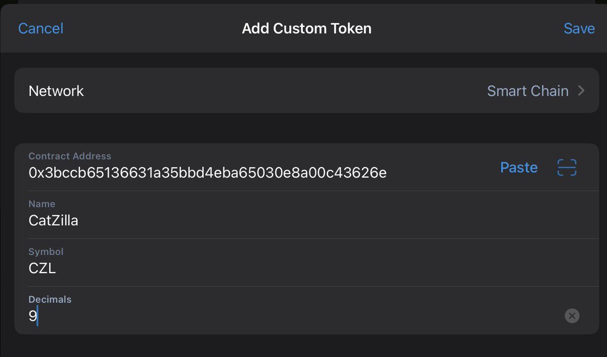 CatZillaCoin's tweet photo. We have sent AirDrop to some of you. For the rest, we are sending and it may takes time.

You cand add Custome Token by following;
Network : SmartChain 

Contract : 0x3bccb65136631a35bbd4eba65030e8a00c43626e

Name : CatZilla

Symbol : CZL

Decimals : 9

#bsc #gem #crypto #BSCGem https://t.co/RS7ZVHrE3I