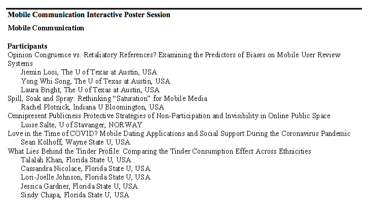 Check out the #mobilecomm #ica21 interactive poster 📜#session10 - as videos▶️! Cool presentations on Mobile User Review, Mobile Usage, 'Saturation' and  Love 💟in the Time of #covid19. <a href="/LuiseSalte/">Luise Salte</a>  
<a href="/seankolhoff/">Sean Kolhoff</a> Check them out and be interactive :)!
 ica2021.cadmore.media/Category/34765…