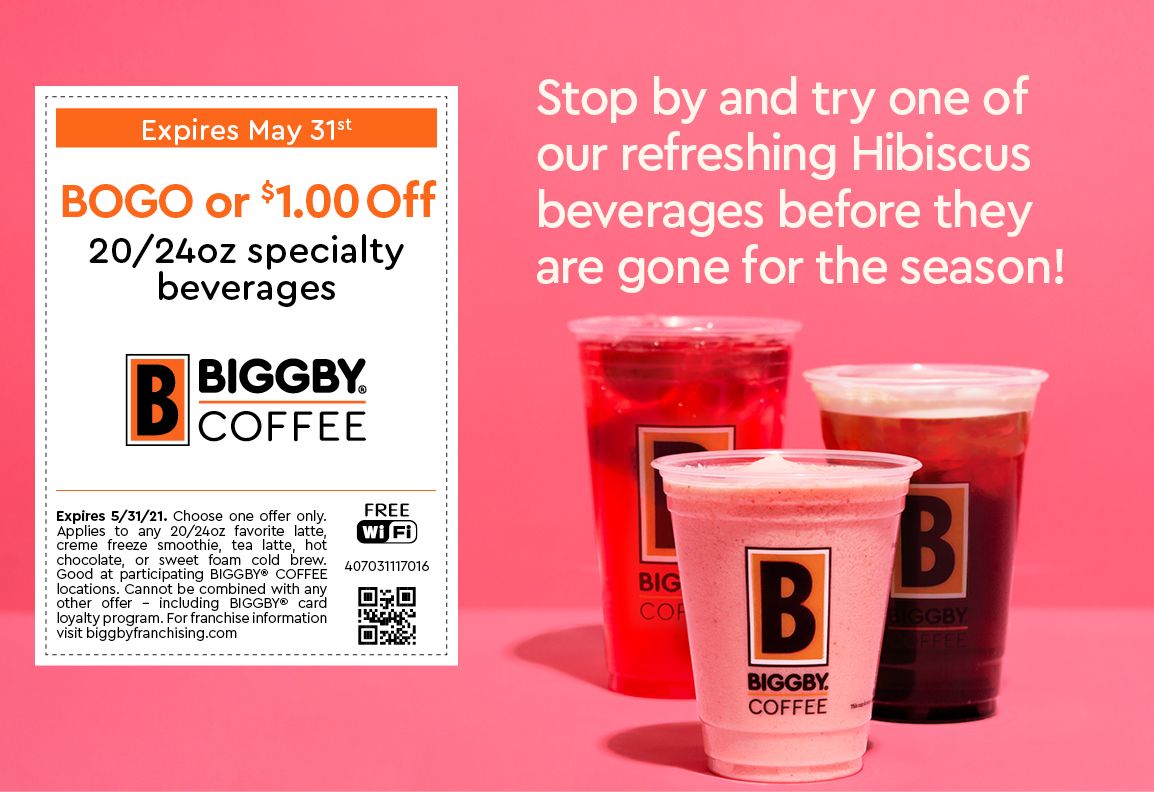 BIGGBY® COFFEE on Twitter "Happy Monday! Enjoy BOGO or 1 OFF any 20/