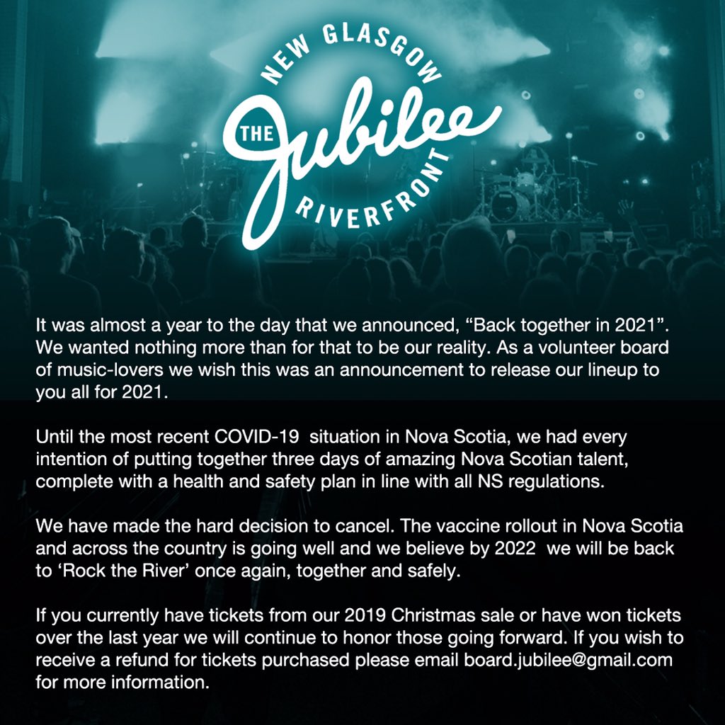 We are disappointed to announce this sad but necessary decision for the 2021 music festival.