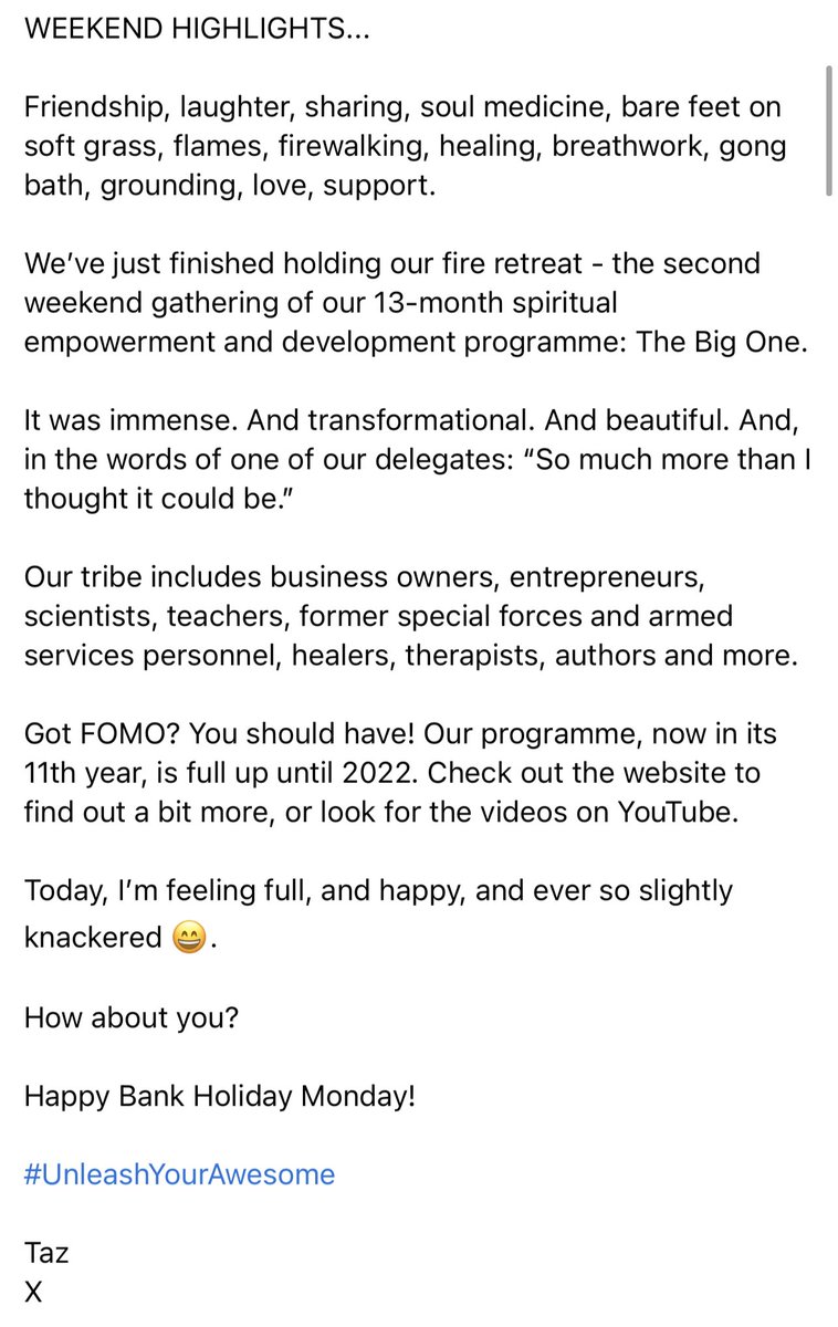 TazThornton's tweet image. What an amazing, transformational fire weekend we’ve had on #TheBigOne. So much beauty, so many deep breakthroughs, tears, laughter, joy and love.

Roll on our next weekend, in July.

💕🙏🏻😊

#firewalking #spirituality #personaldevelopment #retreat #empowerment