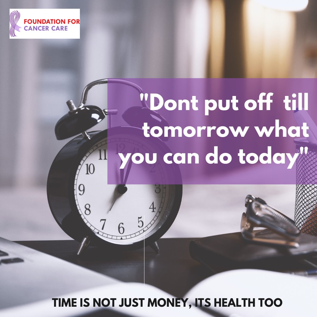 FDN4CancerCare's tweet photo. Time is not just money, its health too. What you do and how soon you do it can make the difference in your health outcomes.
#health #screening #foundationforcancercare #takeaction https://t.co/ygbTbCYGPb
