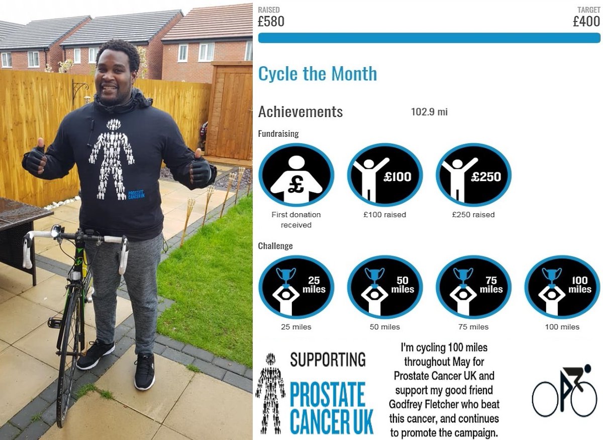 N2S1in4's tweet image. Join with me to celebrate today my friend, @malcolmkandulu 

He took on the Cycle of the Month in support of @ProstateUK &amp;amp; myself to spread awareness &amp;amp; raise funds 2 support the research to save lives. He raised £580.

click this link m.facebook.com/story.php?stor…