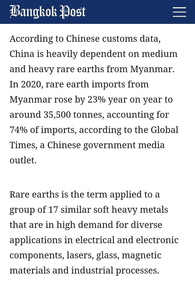 Nan Su Mon Aung(Hsu Mon Phoo Phoo) (@nansumonaung) on Twitter photo Since Feb1, rare earths mining in #Kachin has increased x5 in Pangwa and Chipwi tsps with an influx of chinese workers. 100 rare earths mines r controlled by junta &chinese investors.Imports of MM rare earths in China hvn't declined,tho logistical costs hv increased.
<a href="/aapp_burma/">AAPP (Burma)</a> Since Feb1, rare earths mining in #Kachin has increased x5 in Pangwa and Chipwi tsps with an influx of chinese workers. 100 rare earths mines r controlled by junta &chinese investors.Imports of MM rare earths in China hvn't declined,tho logistical costs hv increased.
<a href="/aapp_burma/">AAPP (Burma)</a>