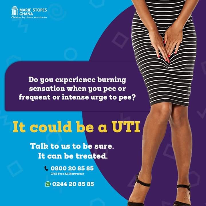 MarieStopes_Gh's tweet photo. **WHY AM I GETTING URINARY TRACT INFECTION (UTI)?**
If you have burning or pain with urination, it could be a number of things. One possibility is a UTI, but other possibilities include other STIs. 

Talk to us on 08002028585 OR click on the link: https://t.co/zcBJsN2W8n for more https://t.co/jPEUhwi7Ww