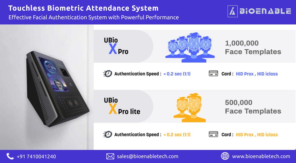 Bioenable's tweet photo. The UBio biometric terminal comes with live finger detection and fake finger detection algorithms and high definition cameras with one of the highest facial matching speed

More Details : https://t.co/duuexczykq

#UBioXPro #contactlesstechnology #TouchlessAccess #NITGEN https://t.co/wfQwVTgbaO