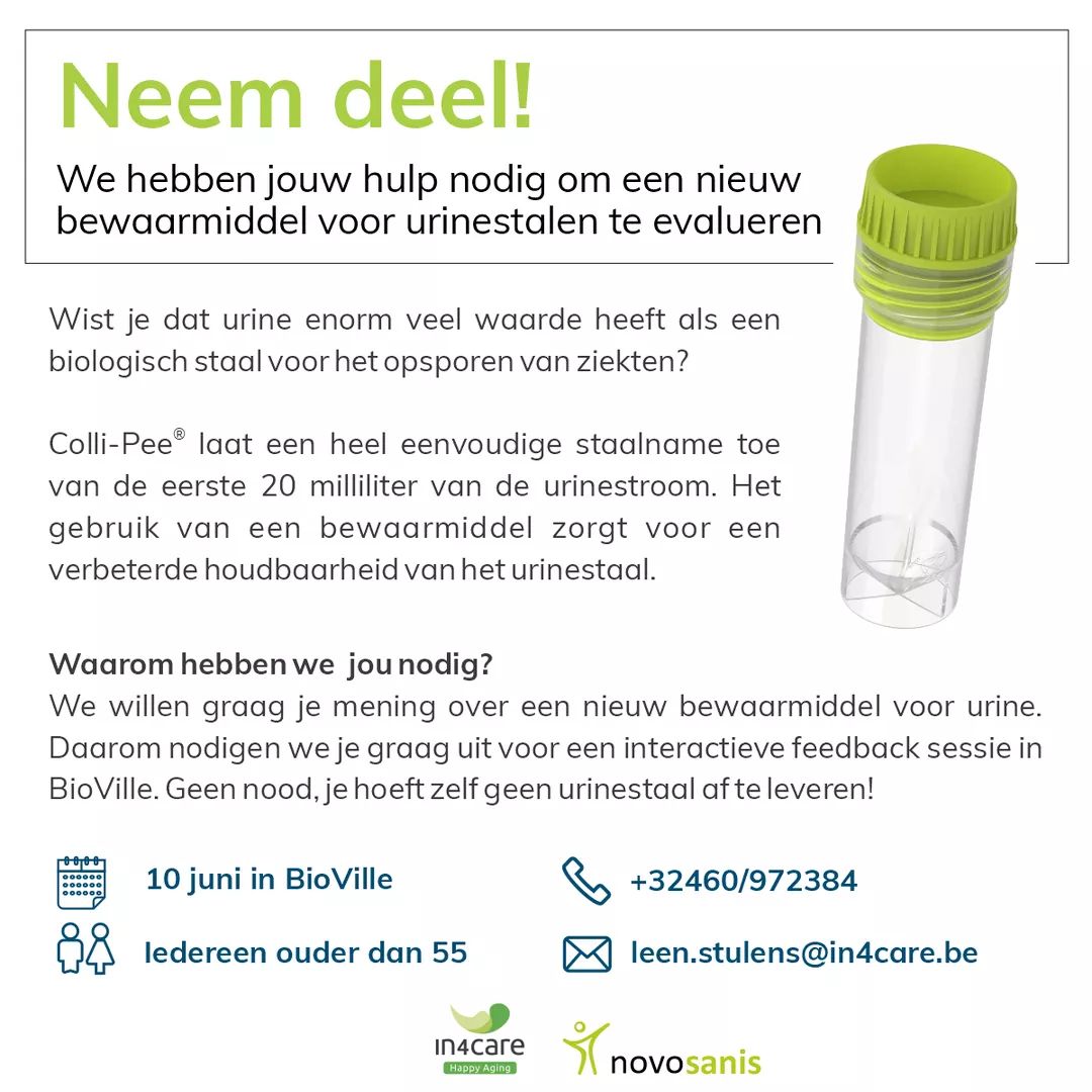 Happy Aging zoekt 55plussers om feedback te geven op een nieuw bewaarmiddel voor urine.

Meedoen? Schrijf je hier in! 
forms.gle/1qYWV8yoKgkWzP…

#livinglab #innovatie <a href="/Novosanis/">Novosanis</a> <a href="/In4Care/">IN4CARE</a>