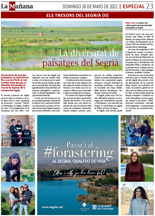 CCSegria's tweet photo. 📰 Al suplement tresors del Segrià de @LaManyanacat també es parla de la campanya “Passa’t al #Forastering. Al Segrià, qualitat de vida”. 👌👌
#Segrià #TerradePonent https://t.co/Hv8SRxJdjA