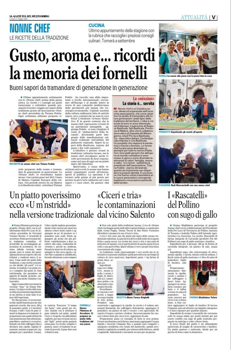 unplibasilicata's tweet photo. #Lericettedellatradizione #NonneChef
questa settimana la #rubrica in #collaborazione con @LaGazzettaWeb e #ProLoco #Unpli #Basilicata presenta
👵🏼 "U m' nstridd di #Accettura "(MT)
👵🏼" I Rascatelli del Pollino con sugo di gallo" di #TerranovadiPollino (PZ)
📌Ultimo appuntamento https://t.co/8ykxUHlOPV