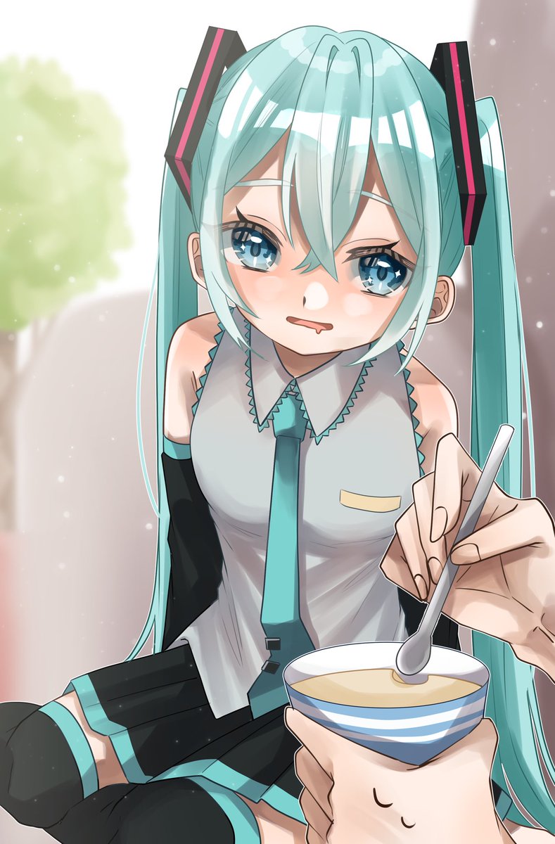 初音ミク 「「一口ちょうだい」

 #初音ミク 
 #絵描きさんと繋がりたい 」|透霞はる汰のイラスト