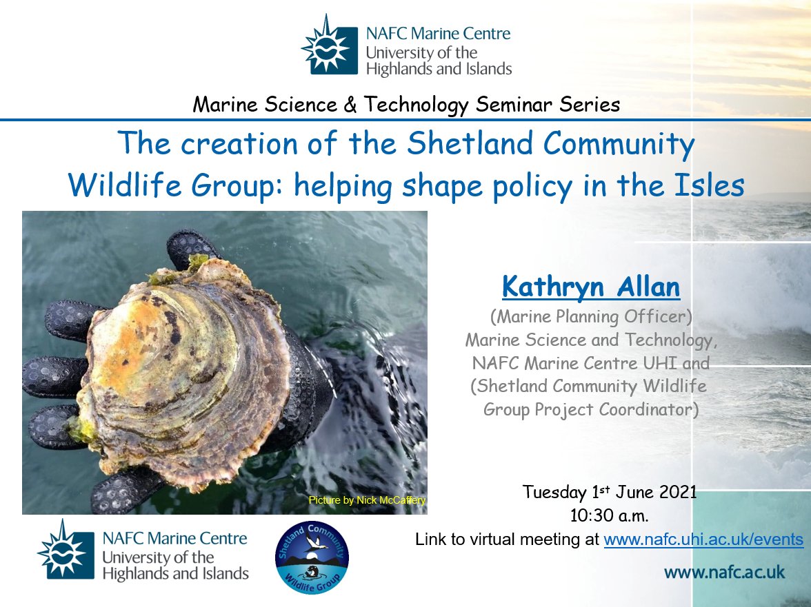 Our final seminar this season is tomorrow (1st June) at 1030 BST on Teams. Kathryn Allan will be talking about 'The creation of the #Shetland Community Wildlife Group: helping shape policy in the Isles'. It’s free, come join us! @NAFCShetland @UHIResearch #NAFCresearch #ThinkUHI
