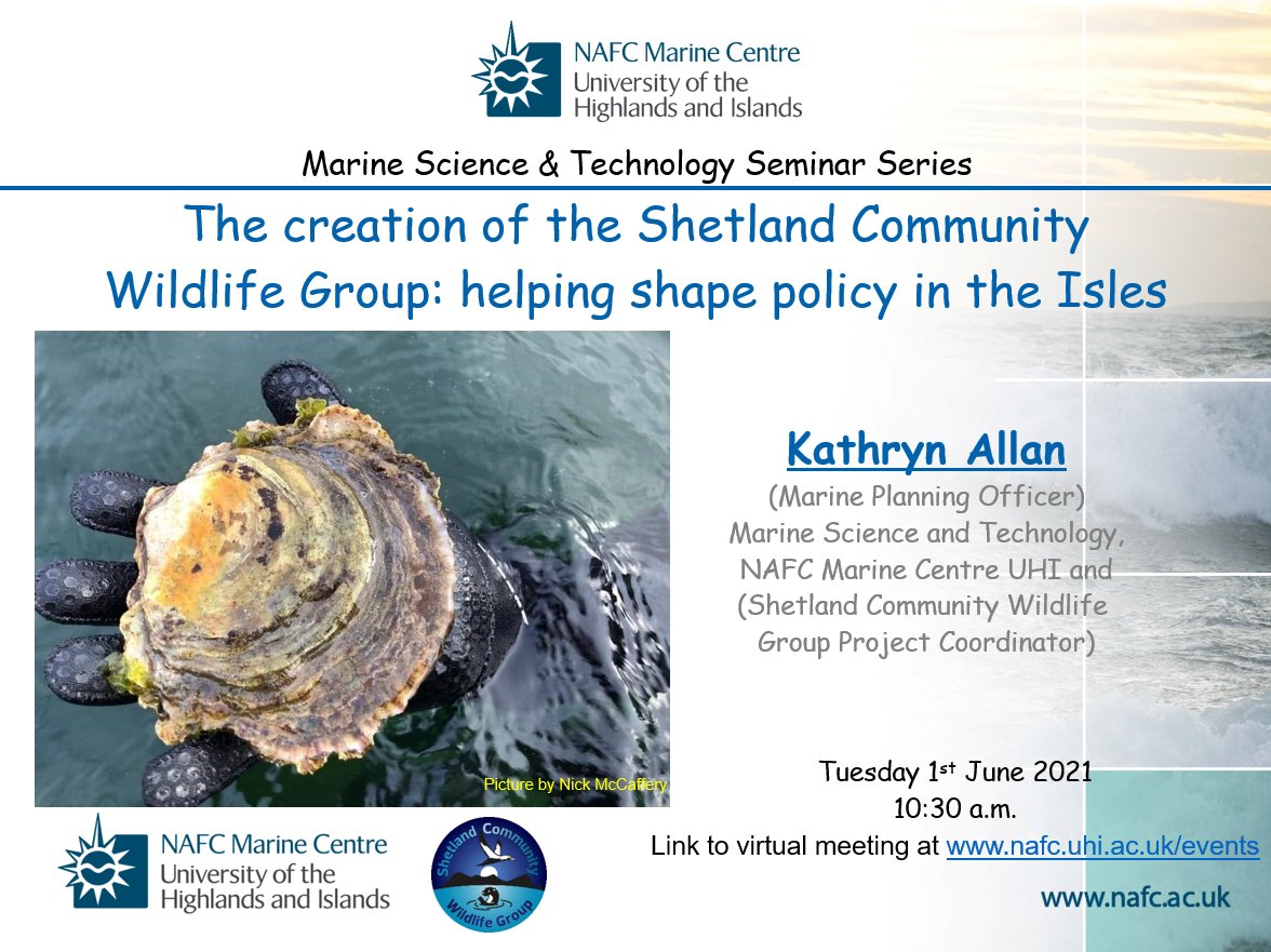 Our final seminar this season is tomorrow (1st June) at 1030 BST on Teams. Kathryn Allan will be talking about "The creation of the #Shetland Community Wildlife Group: helping shape policy in the Isles". It’s free, come join us! @NAFCShetland @UHIResearch #NAFCresearch #ThinkUHI