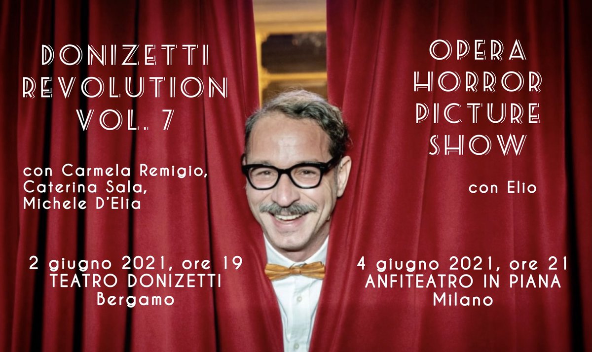 🎉 Pronti a fare finalmente musica insieme con due appuntamenti imperdibili:
📌 2 giugno 2021 ore 19 𝐃𝐎𝐍𝐈𝐙𝐄𝐓𝐓𝐈 𝐑𝐄𝐕𝐎𝐋𝐔𝐓𝐈𝐎𝐍 𝐕𝐎𝐋. 𝟕 <a href="/donizettiopera/">Fondazione Donizetti</a> 
📌 4 giugno 2021 ore 21 𝐎𝐏𝐄𝐑𝐀 𝐇𝐎𝐑𝐑𝐎𝐑 𝐏𝐈𝐂𝐓𝐔𝐑𝐄 𝐒𝐇𝐎𝐖 <a href="/AtirRinghiera/">Atir Teatro Ringhiera</a>