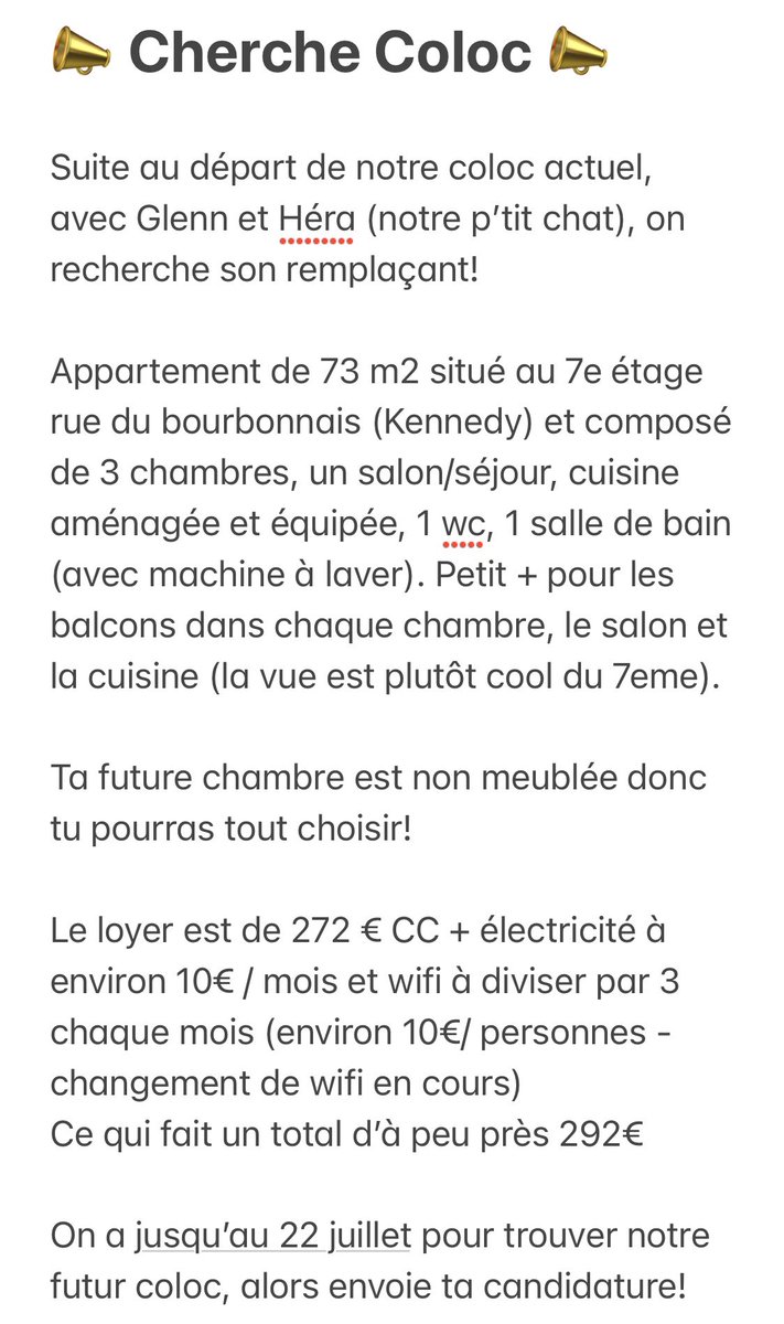 anaelb22's tweet photo. 📣RECHERCHE COLOC AVANT LE 22 JUILLET 

💶292€ Tout compris
 
📍Rennes, Kennedy

✉️ Mp pour + d’infos https://t.co/LnCtScRRRz