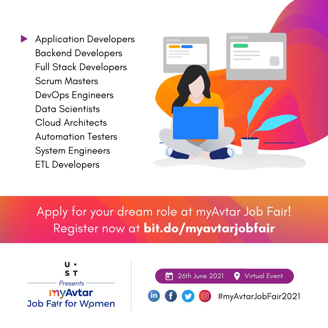 If are a woman professional with a knack for and experience of working with #Angular, #Bootstrap, #MonoFramework, #Sonar, #Hibernate, #APIAutomation, #AutomationTesting, #Azure, #Linux, #Python, and more #TechSkills, then myAvtar Job Fair for Women is the right place to be.