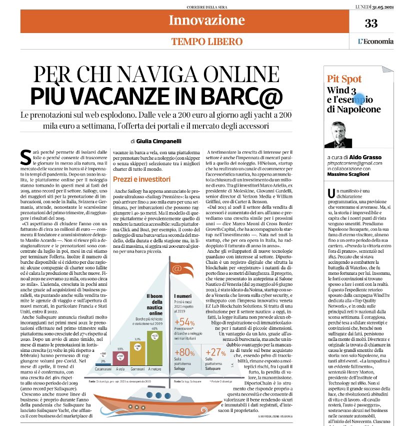 GiuliaCimpa's tweet photo. Il boom delle vacanze in #barca. Da @Sailogy_com a @sailsquare le piattaforme per il noleggio trainano il mercato. Ma arriva anche la #blockchain che traccia le “piccole”. Oggi si @L_Economia https://t.co/ygp4XgjoYZ